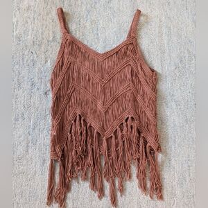 Boho Fringe Knit Top in Brown